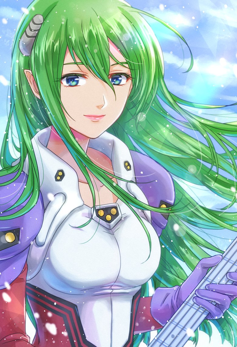 1girl, akira_ituki, bangs, breasts, clouds, collarbone, emilia_jenius, gloves
