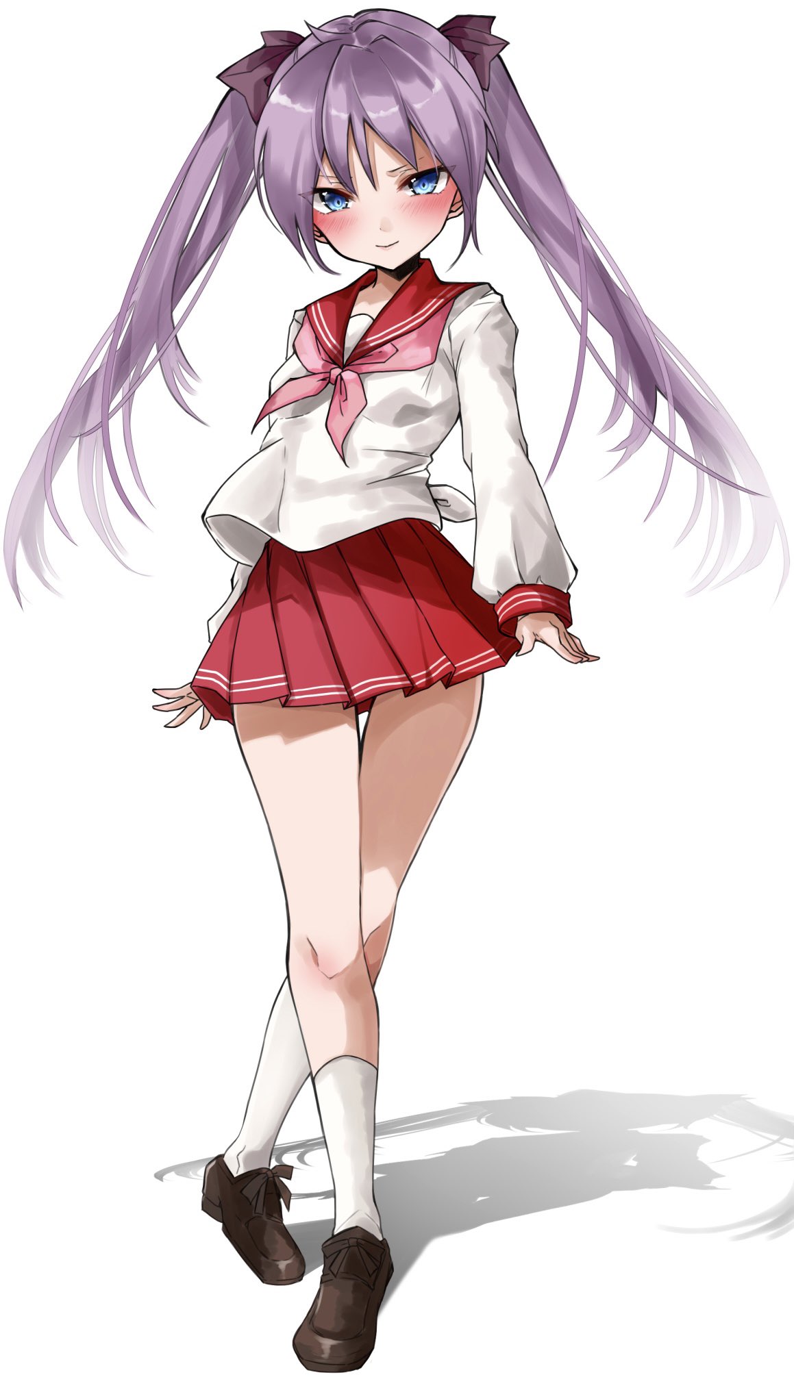 1girl, blue_eyes, chigasaki_y, commentary_request, full_body, highres, hiiragi_kagami, lucky_star