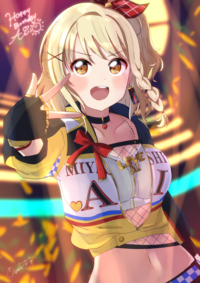 absurdres, bangs, black_choker, black_gloves, blonde_hair, bow, braid, buttons
