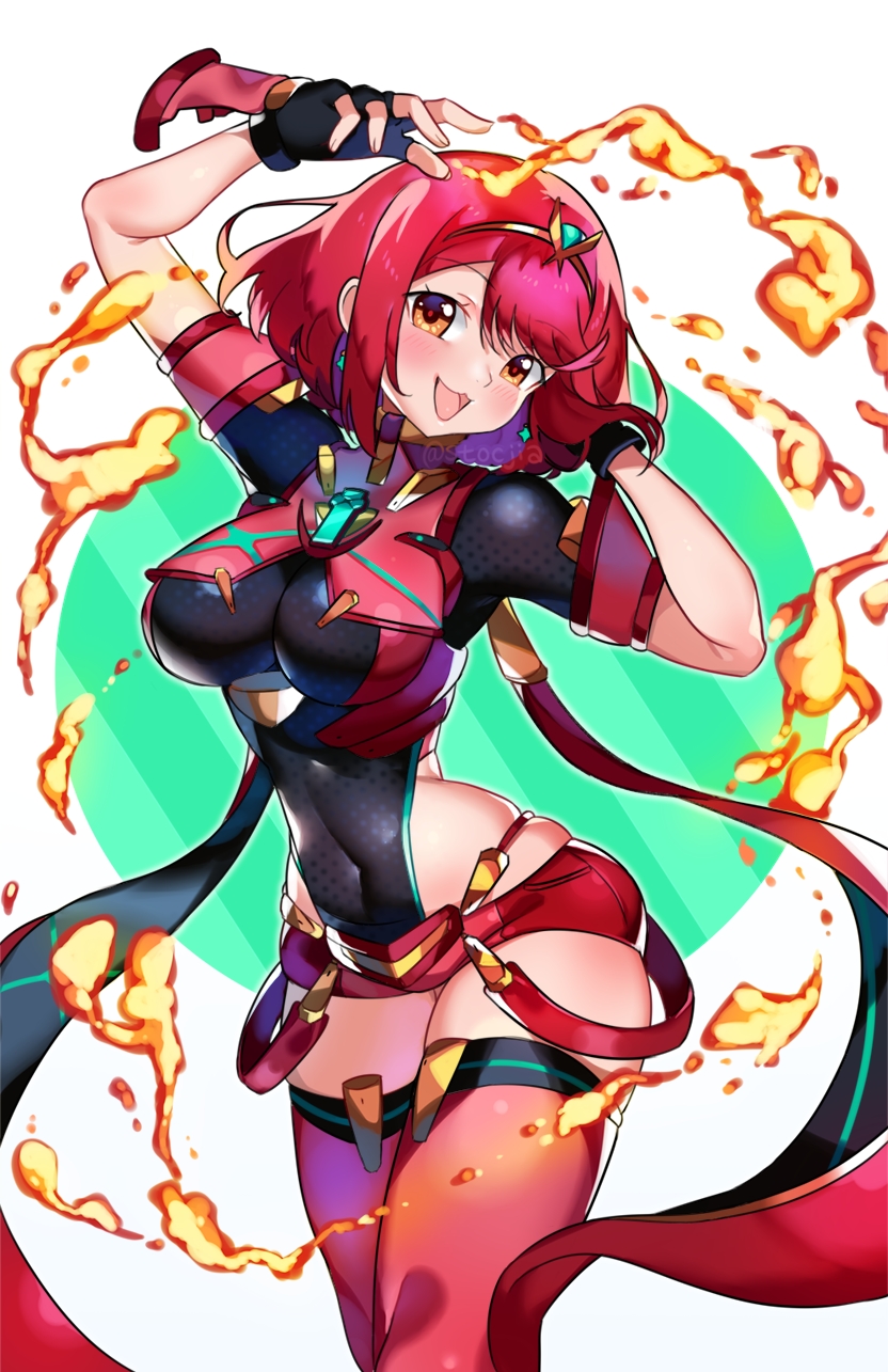 1girl, bangs, black_gloves, breasts, chest_jewel, earrings, fingerless_gloves, gloves