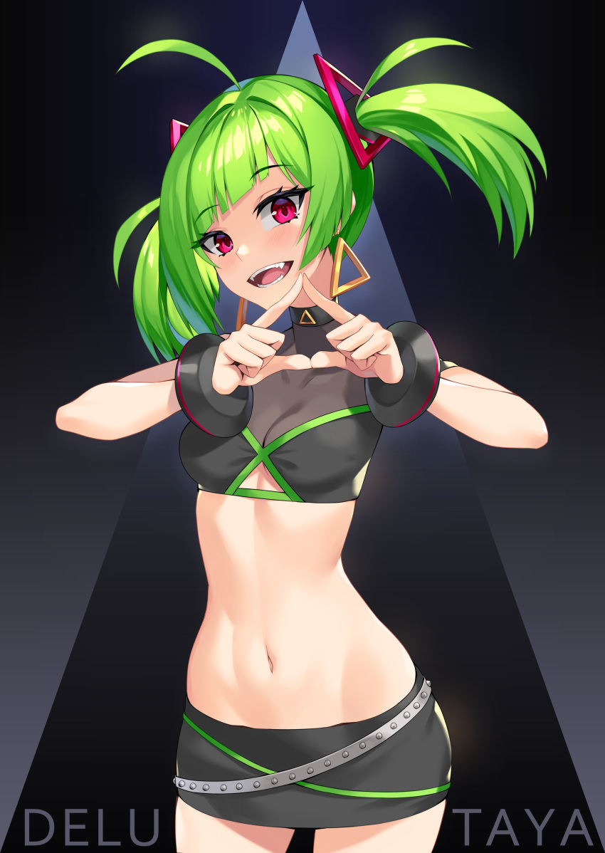1girl, absurdres, bangs, black_skirt, bracelet, breasts, character_name, clothing_cutout