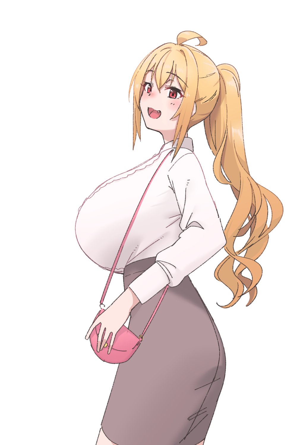1girl, ahoge, ass, bangs, blonde_hair, blush, borrowed_character, breasts