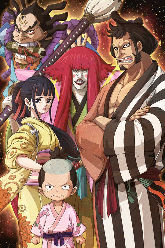 bangs, facing_viewer, floral_print, kanjuro, kikunojo_(one_piece), kinemon, long_hair, makeup