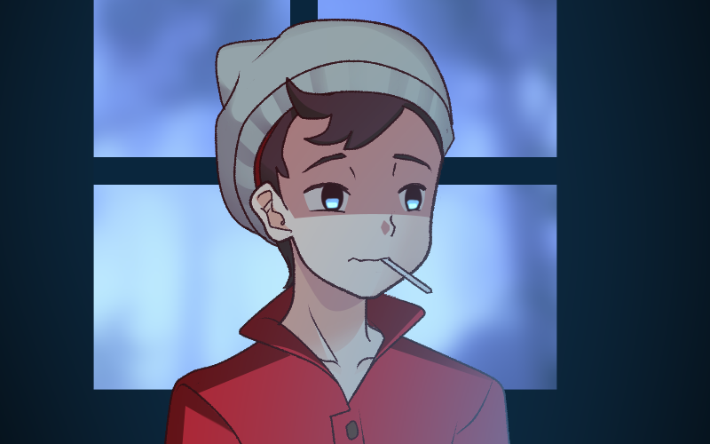 1boy, bangs, beanie, brown_hair, buttons, cigarette, collarbone, commentary_request
