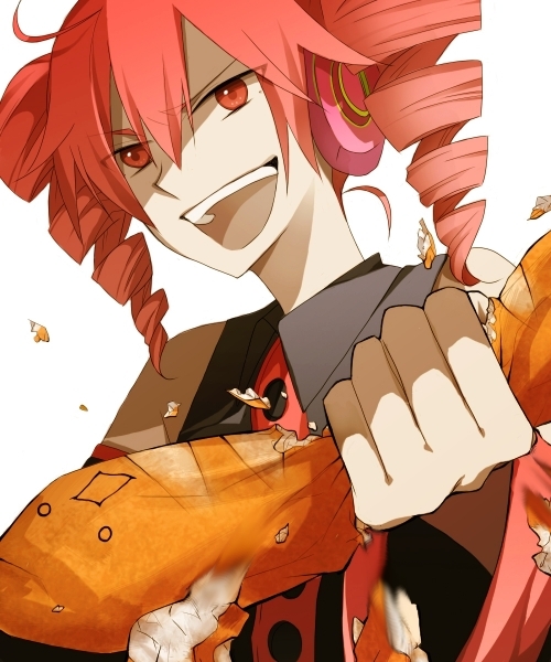 bad_id, baguette, bread, crush, detached_sleeves, drill_hair, food, french_bread