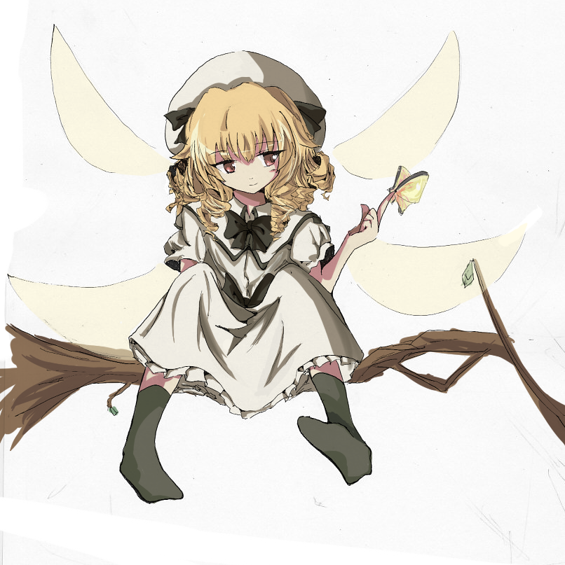 branch, butterfly, drill_hair, fairy, hat, in_tree, luna_child, miyashu