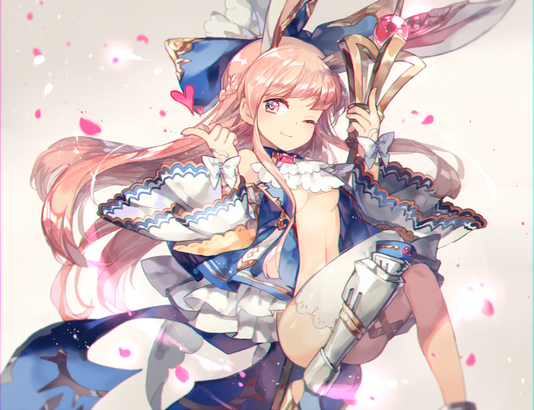 animal_ears, arpiel, asymmetrical_legwear, blue_dress, braid, breasts, convenient_leg, dress