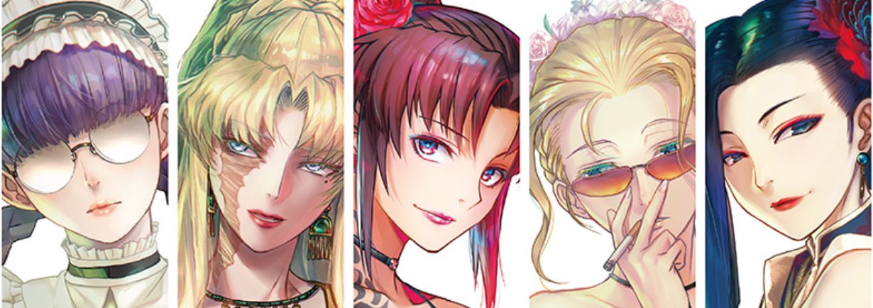 5girls, balalaika_(black_lagoon), black_lagoon, blonde_hair, earrings, eda_(black_lagoon), glasses, jewelry