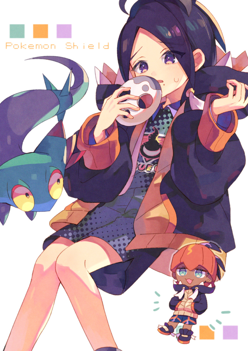 2boys, ahoge, allister_(pokemon), bangs, black_hair, collared_shirt, commentary_request, copyright_name