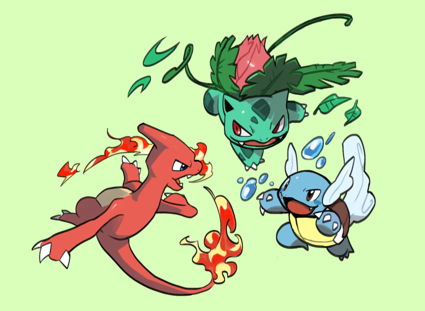 :d, brown_eyes, charmeleon, claws, fangs, fire, gen_1_pokemon, green_background