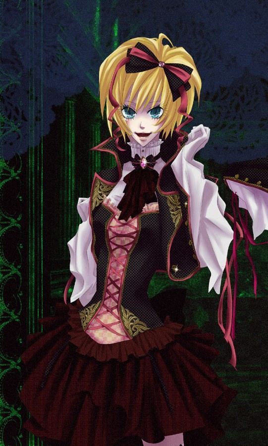 alternate_costume, alternate_hairstyle, blonde_hair, blue_eyes, bow, corset, kagamine_rin, ribbon