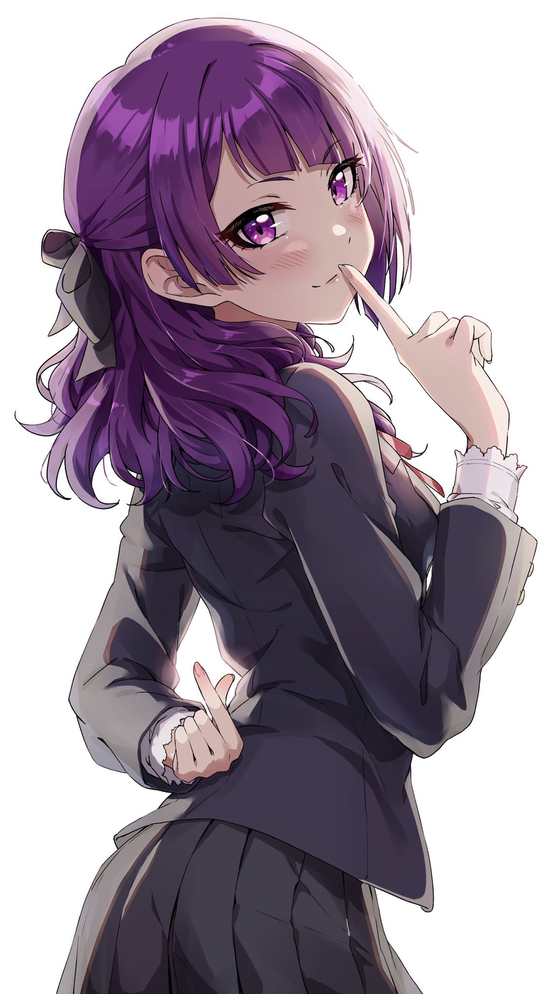 1girl, arm_behind_back, ayano_yuu_(sonma_1426), bangs, black_border, black_jacket, black_skirt, blazer