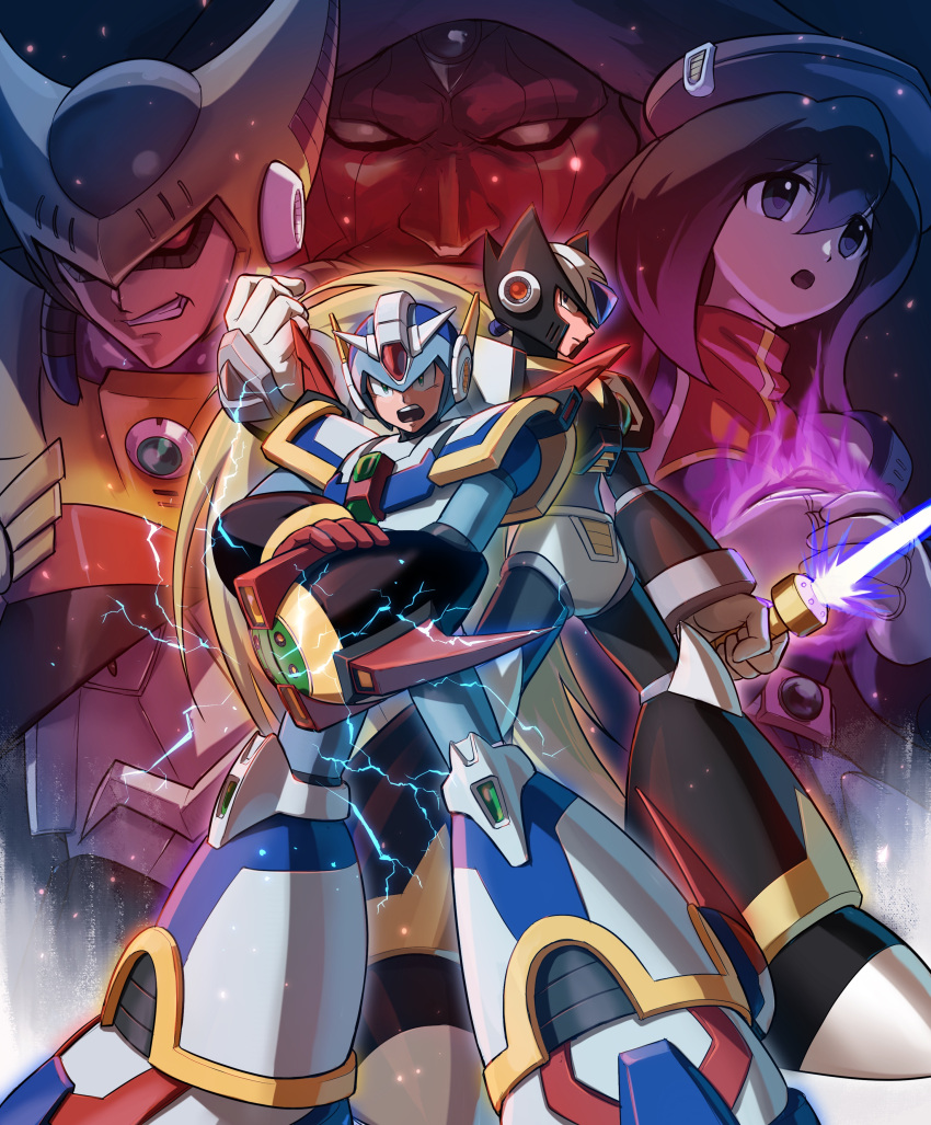 1girl, 5boys, absurdres, alternate_color, alternate_costume, alternate_form, android, arm_cannon