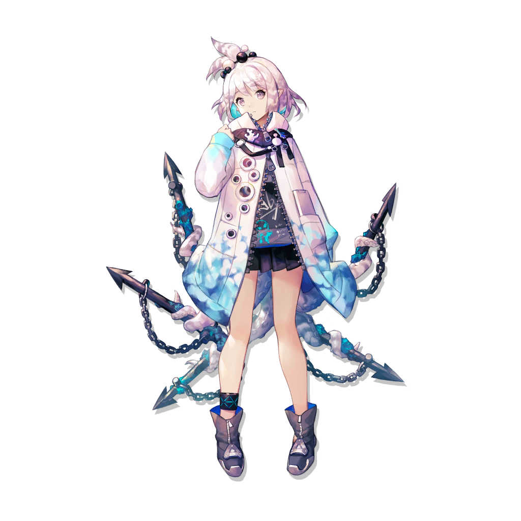 1girl, arknights, bangs, bare_legs, black_footwear, black_skirt, boots, chain