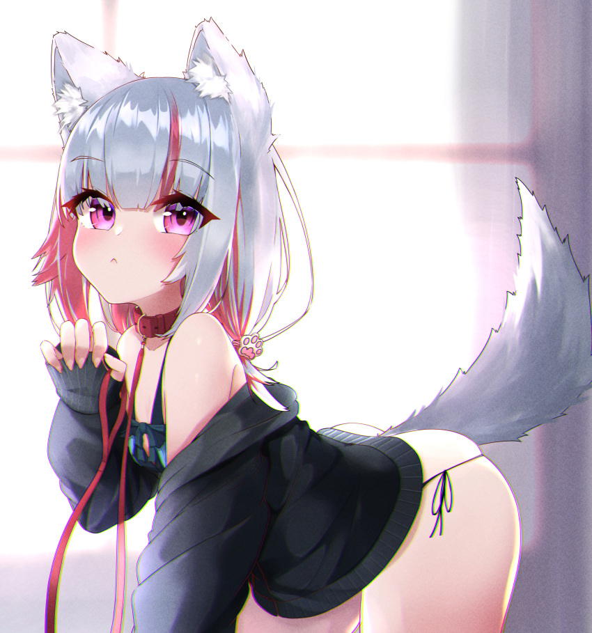 1girl, absurdres, animal_ear_fluff, animal_ears, ass, bangs, bare_shoulders, blush