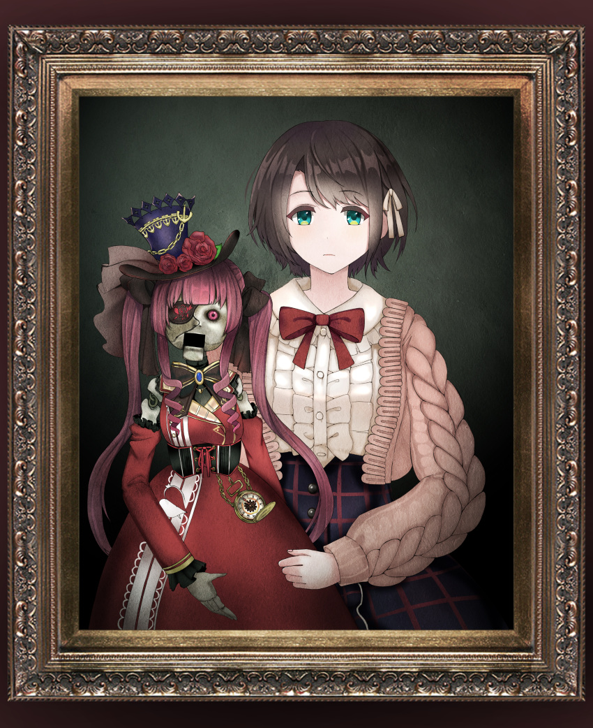 1girl, absurdres, angie_(resident_evil), black_hair, black_neckwear, bow, bowtie, cardigan
