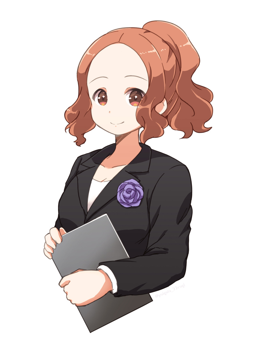 1girl, alternate_hairstyle, brown_eyes, brown_hair, formal, highres, okumura_haru, persona