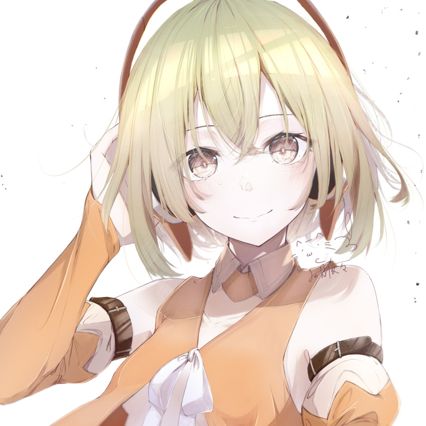 1girl, bangs, belt, blonde_hair, breasts, brown_eyes, chunithm, closed_mouth