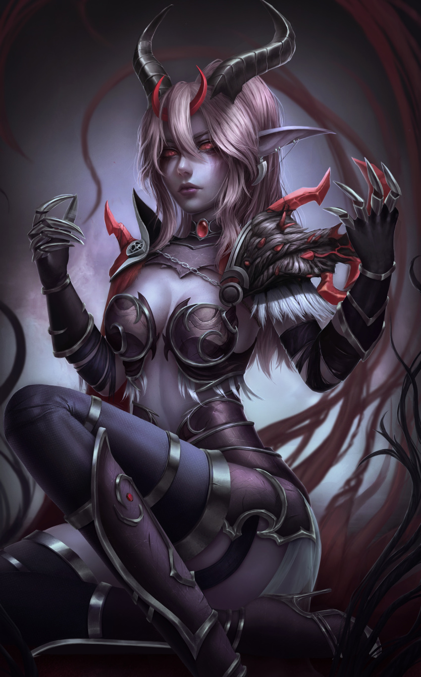 1girl, absurdres, alisa_nilsen, armor, bikini_armor, black_gloves, black_legwear, breasts