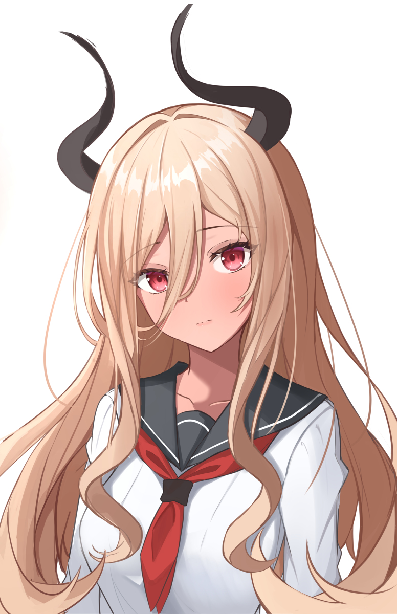 1girl, asymmetrical_bangs, bangs, blonde_hair, closed_mouth, dark_magician_beth, demon_girl, eyebrows_visible_through_hair