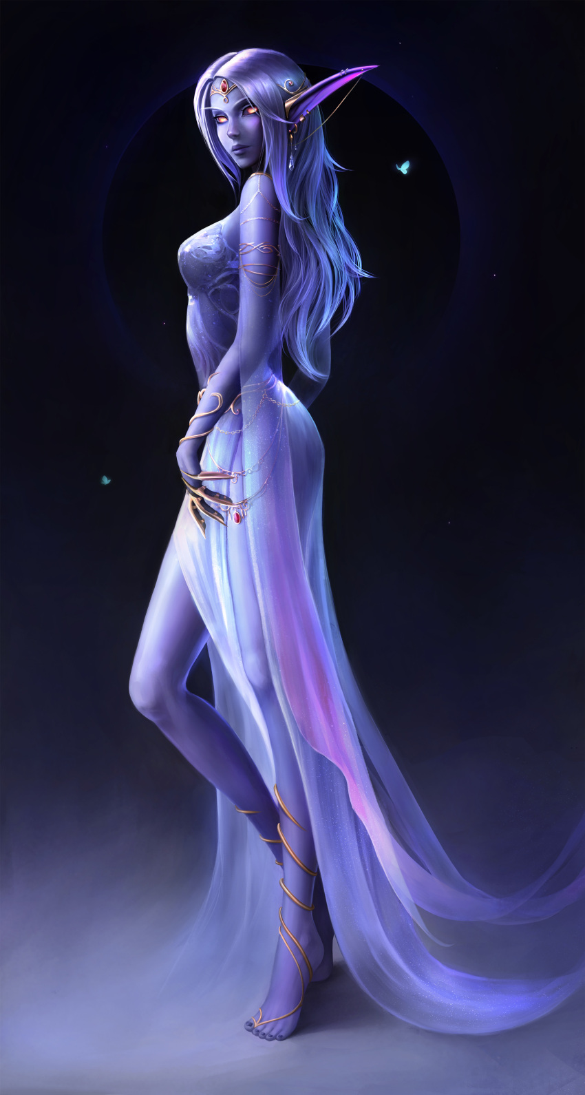 1girl, absurdres, alisa_nilsen, azralith_(warcraft), barefoot, blue_hair, breasts, claw_ring