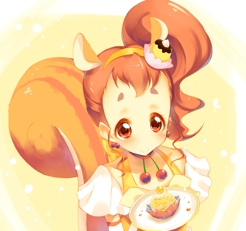 1girl, animal_ears, arisugawa_himari, brown_eyes, brown_hair, cherry_earrings, choker, collarbone