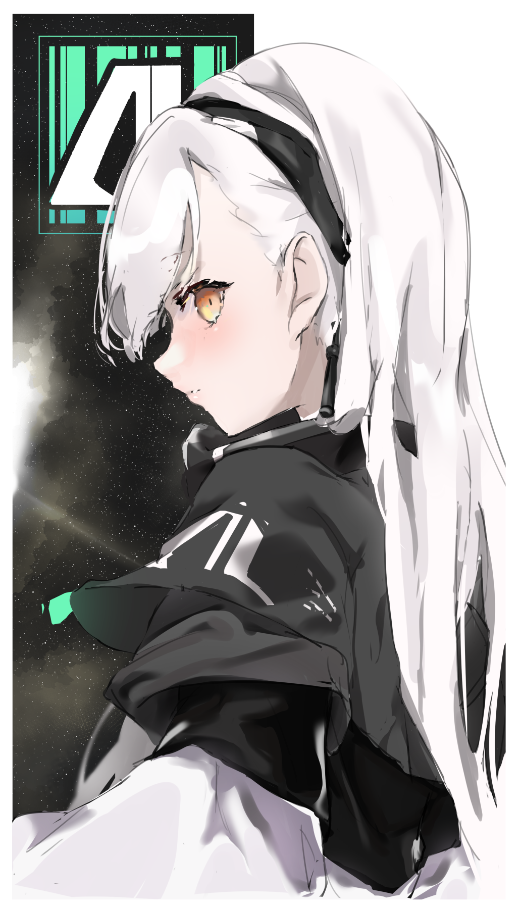 1girl, ak-alfa_(girls_frontline), bangs, black_hairband, commentary_request, from_side, girls_frontline, hairband