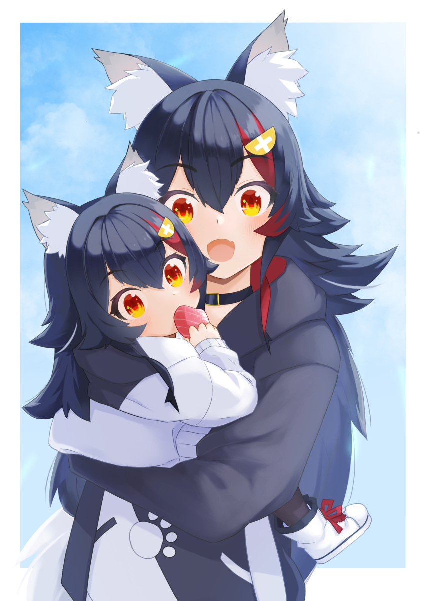 :d, absurdres, animal_ear_fluff, animal_ears, bangs, black_choker, black_hair, black_hoodie