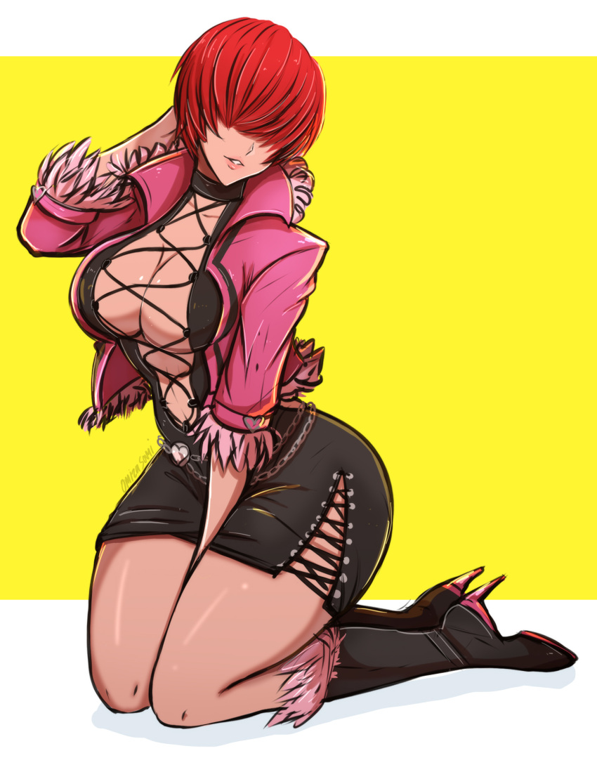 1girl, bangs, between_legs, black_dress, black_footwear, boots, breasts, cleavage_cutout