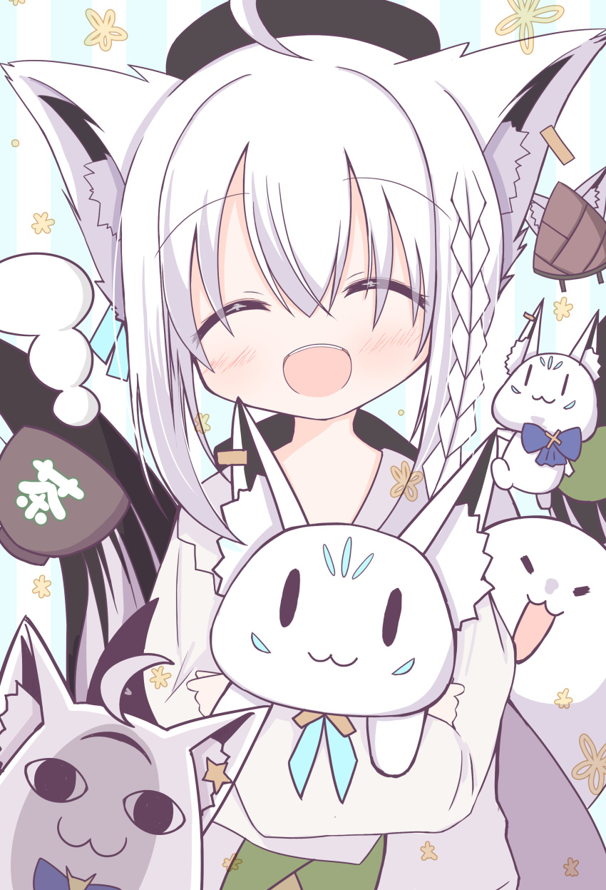 1girl, :3, absurdres, ahoge, animal_ear_fluff, animal_ears, bangs, beret