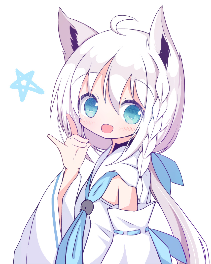 1girl, :o, absurdres, ahoge, animal_ears, arm_up, bangs, blue_bow