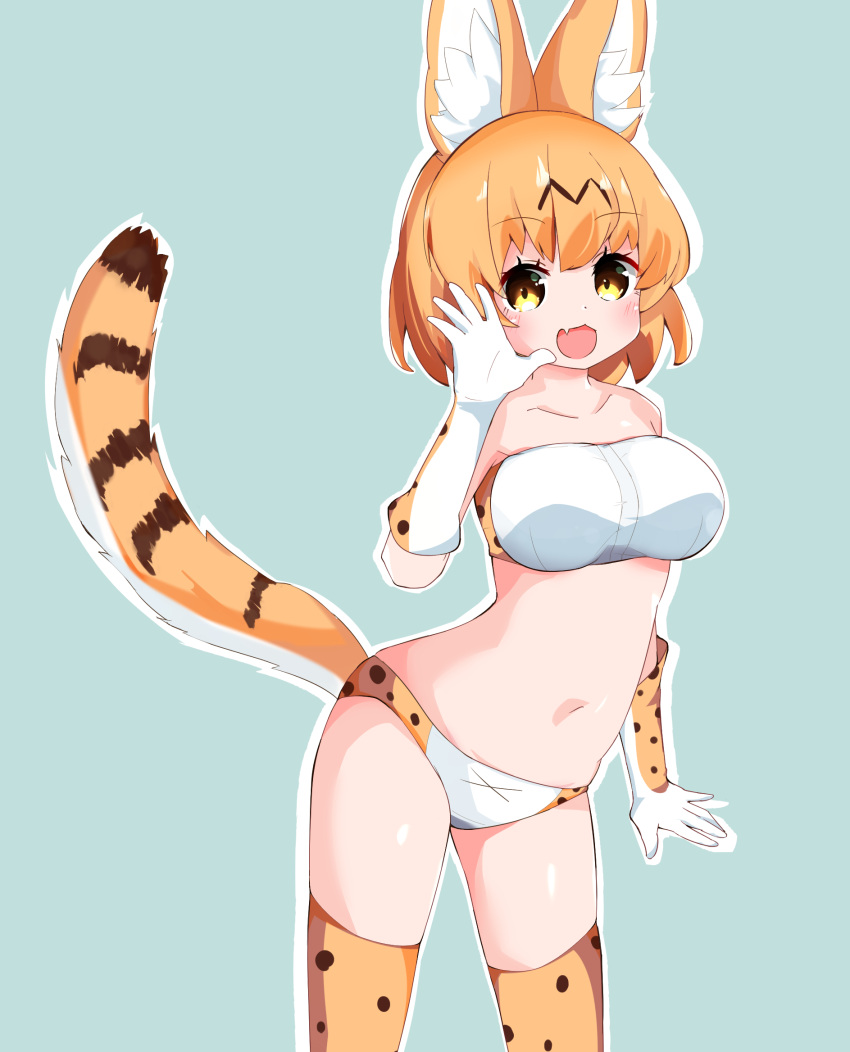 1girl, :d, animal_ear_fluff, animal_ears, berusa_(berutoo), blue_background, bra, breasts