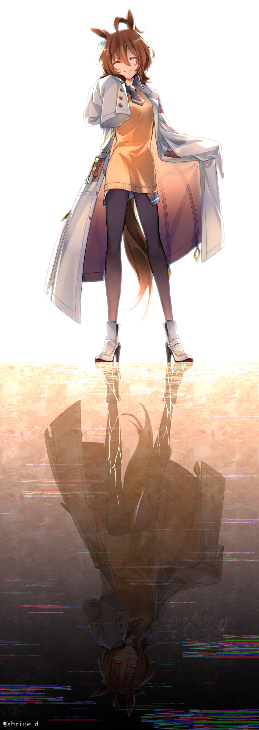 1girl, absurdres, agnes_tachyon_(umamusume), animal_ears, ankle_boots, armband, black_legwear, black_neckwear