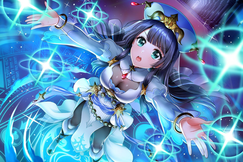 1girl, blue_eyes, blush, d4dj, dress, healer, long_hair, purple_hair
