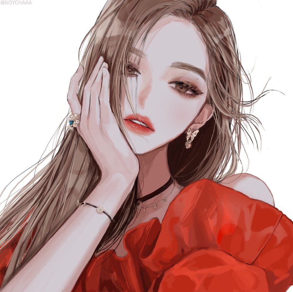 1girl, black_choker, blackpink, blouse, boychaaa, bracelet, brown_eyes, brown_eyeshadow