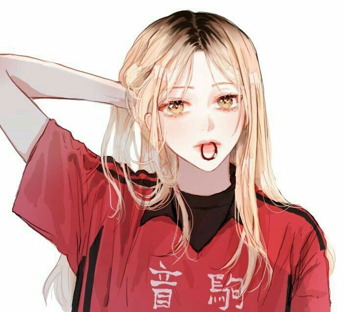 1girl, arm_behind_head, bad_id, bad_twitter_id, basketball_uniform, black_hair, blonde_hair, boychaaa