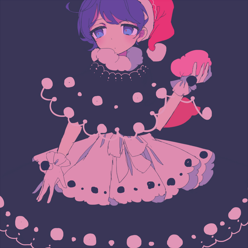 1girl, bangs, black_background, blue_eyes, blue_hair, busujima_(kusahana), doremy_sweet, dress