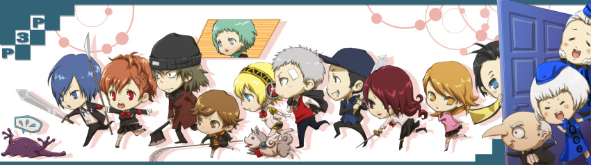 amada_ken, android, aragaki_shinjirou, arisato_minato, armband, beanie, blonde_hair, blue_eyes