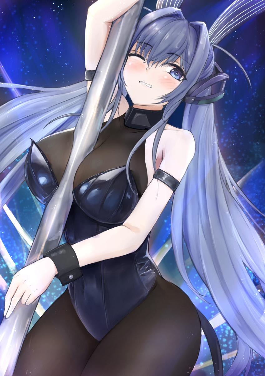 1girl, absurdly_long_hair, absurdres, anchor_ornament, animal_ears, arm_strap, azur_lane, between_breasts