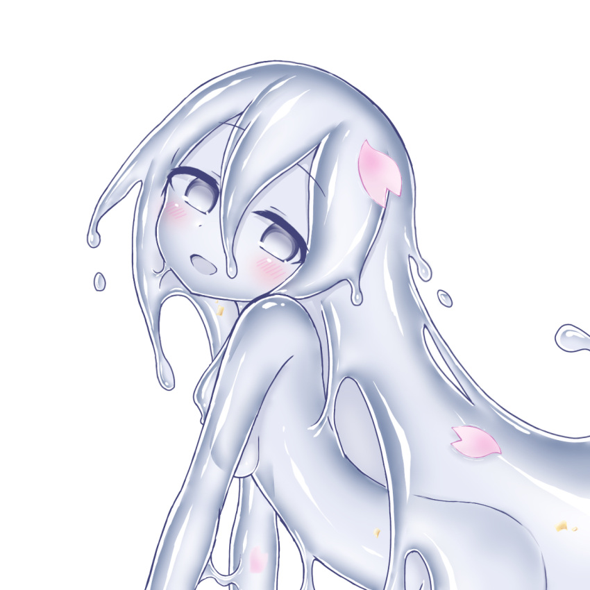 1girl, :d, blush, breasts, cherry_blossoms, colored_sclera, colored_skin, curss