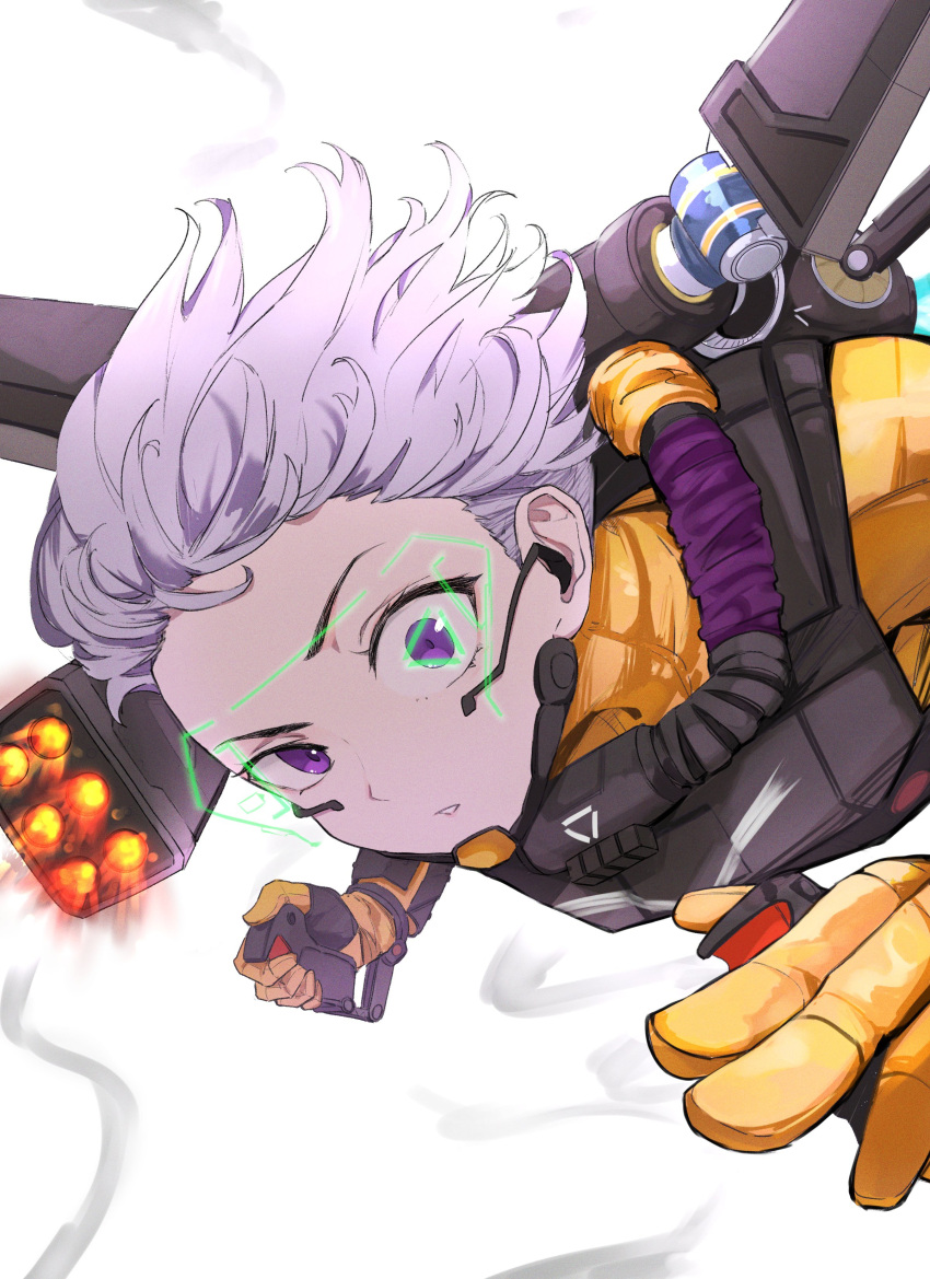 1girl, absurdres, apex_legends, bodysuit, cable, falling, firing, gloves