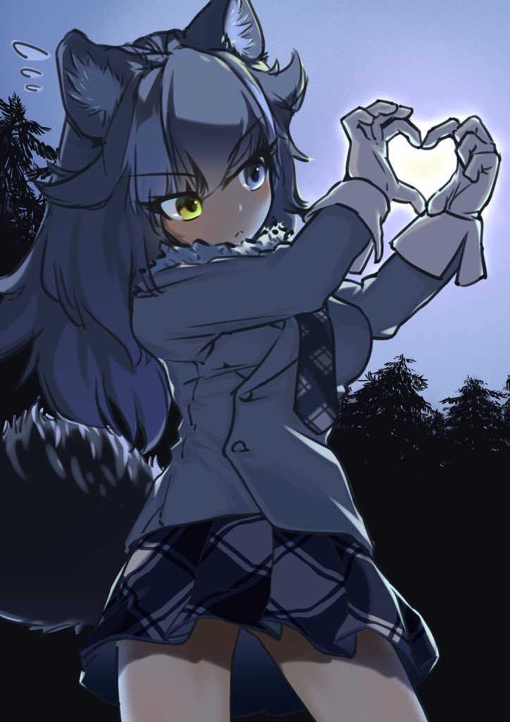 1girl, 910m27r, animal_ears, blue_eyes, cowboy_shot, flying_sweatdrops, full_moon, fur_collar