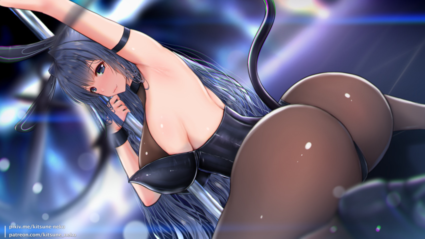 1girl, animal_ears, arm_garter, arm_up, armpits, artist_name, ass, azur_lane