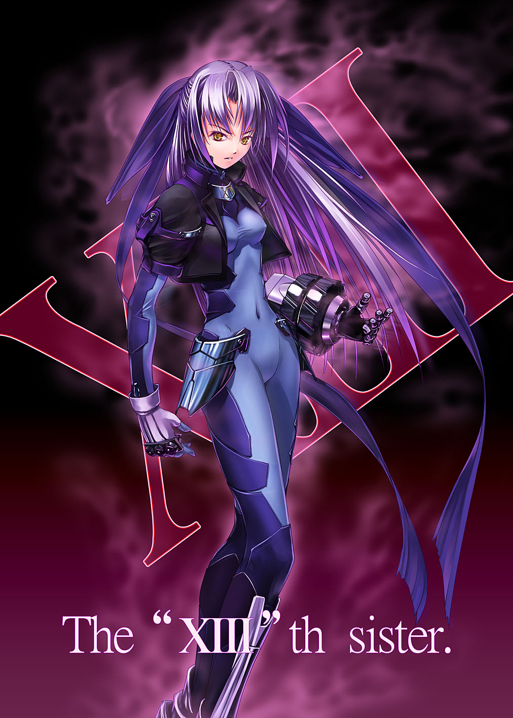 breasts, erect_nipples, gauntlets, ginga_nakajima, gloves, hair_ribbon, highres, long_hair
