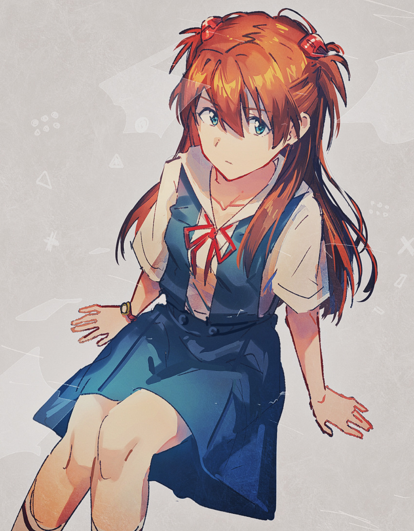 1girl, blouse, blue_eyes, blue_skirt, closed_mouth, collarbone, commentary_request, feet_out_of_frame