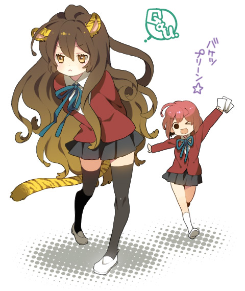 animal_ears, bad_id, brown_eyes, brown_hair, kushieda_minori, legs, long_hair, school_uniform