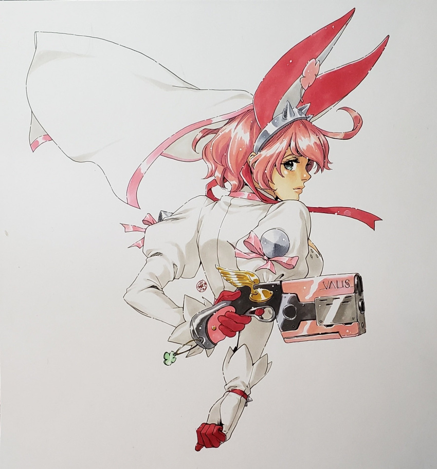 animal_ears, blue_eyes, clover, dress, elphelt_valentine, flower, four-leaf_clover, gloves
