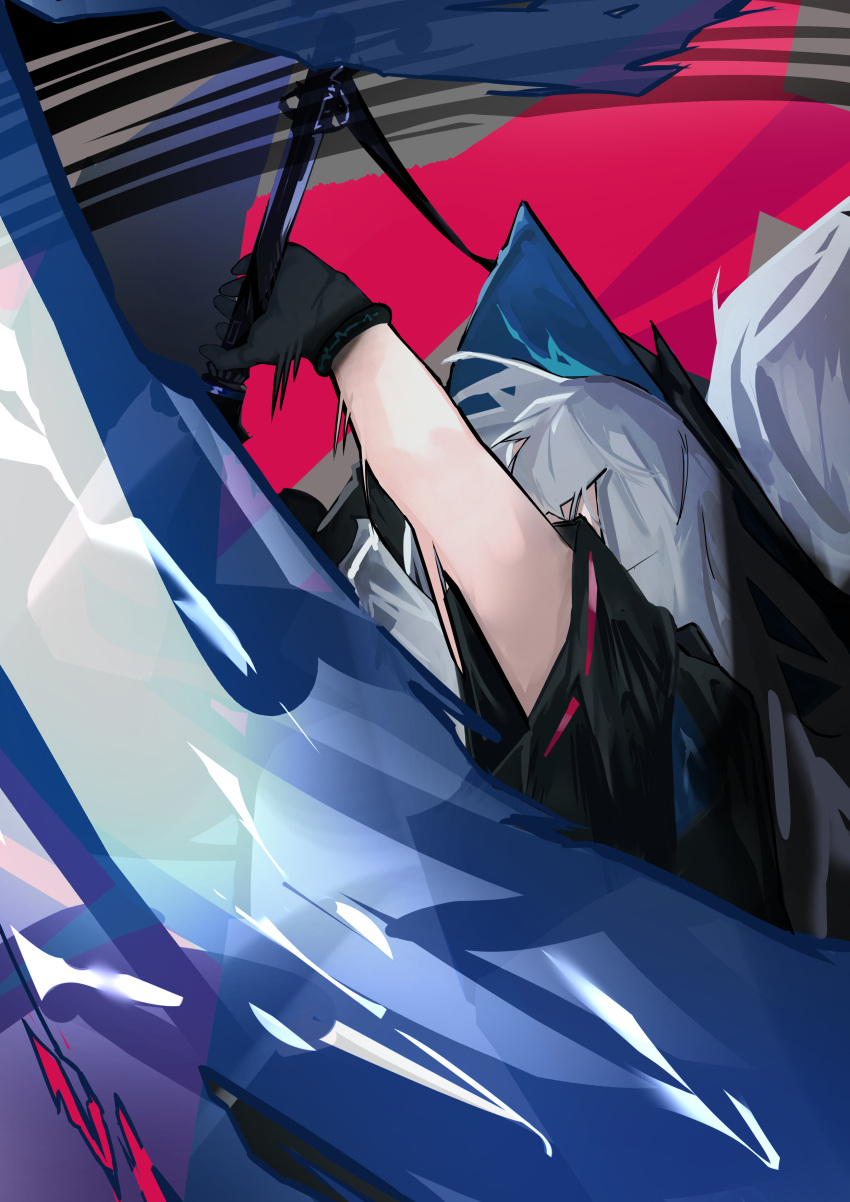 1girl, absurdres, arknights, bangs, black_capelet, black_gloves, black_neckwear, capelet