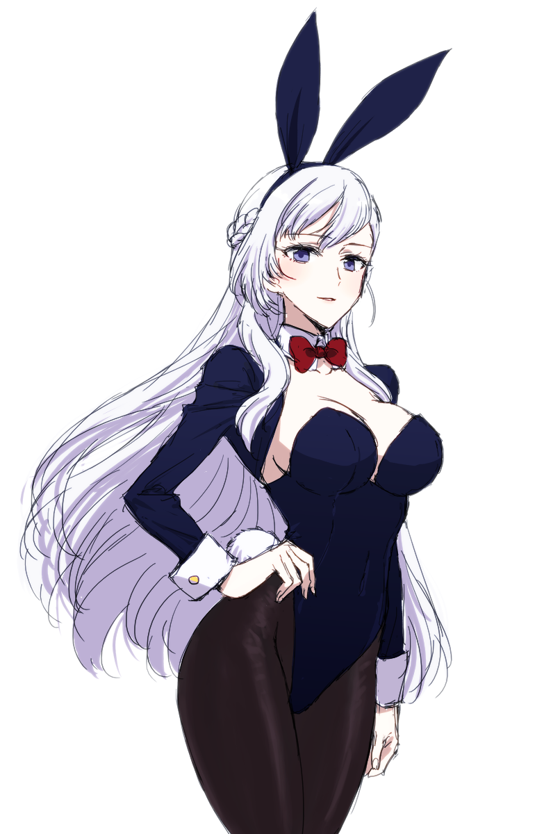 1girl, animal_ears, azur_lane, bangs, belfast_(azur_lane), blue_leotard, braid, breasts