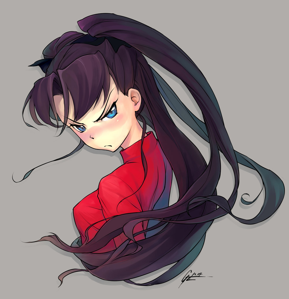 black_hair, blue_eyes, blush, bust, fate/stay_night, fate_(series), frown, long_hair